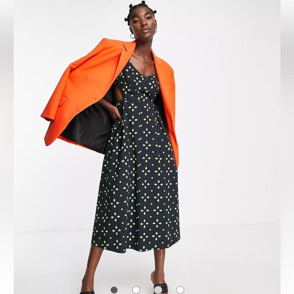 NWOT TOPSHOP Women's Cut Out Spot Pinny Dress In Green & Black - Sz 10 - Picture 2 of 11